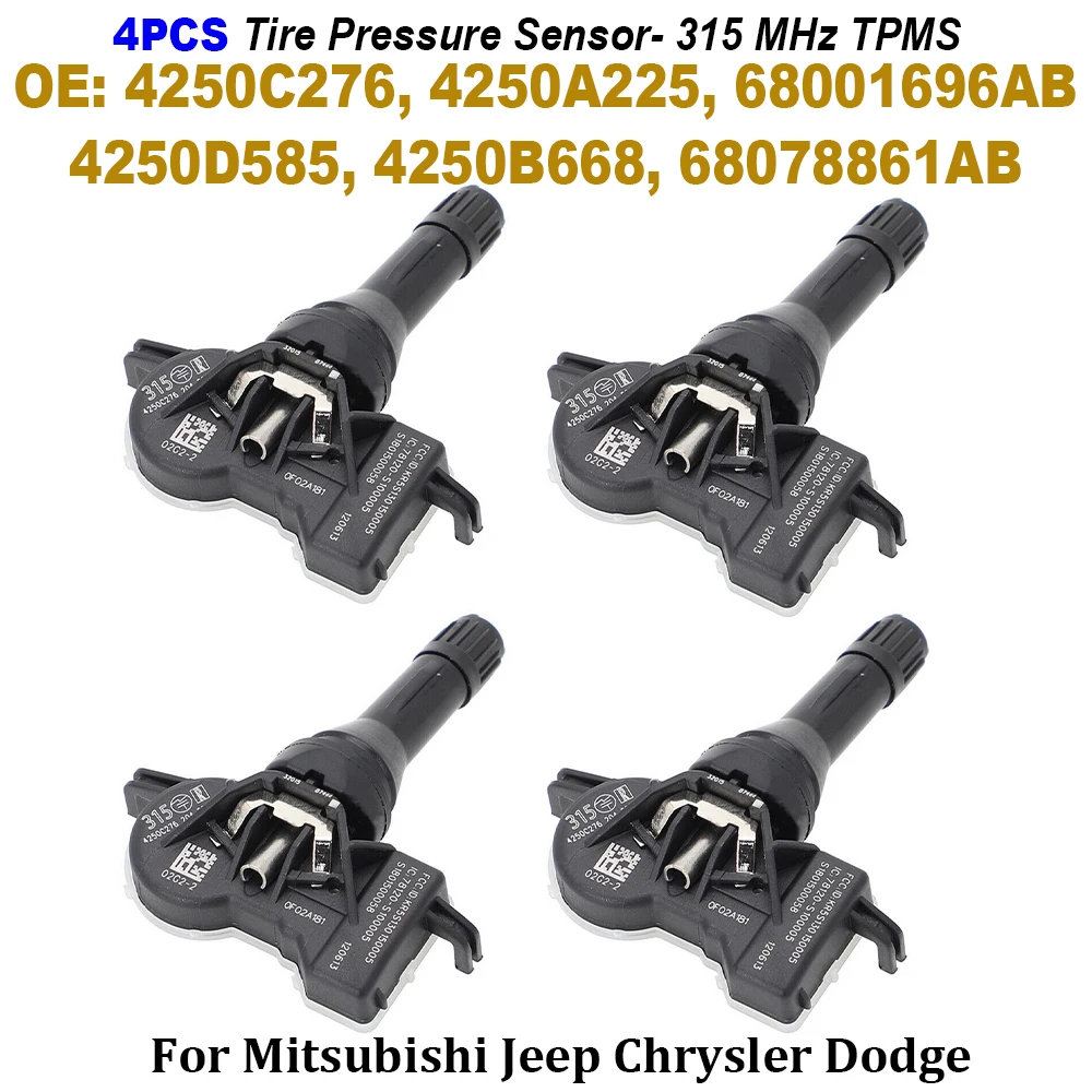 

4 шт. 4250C276 4250A225 68001696AB 68078861AB 4250D585 Датчик давления в шинах 315 МГц TPMS для Jeep COMPASS LIBERTY GRAND CHEROKEE