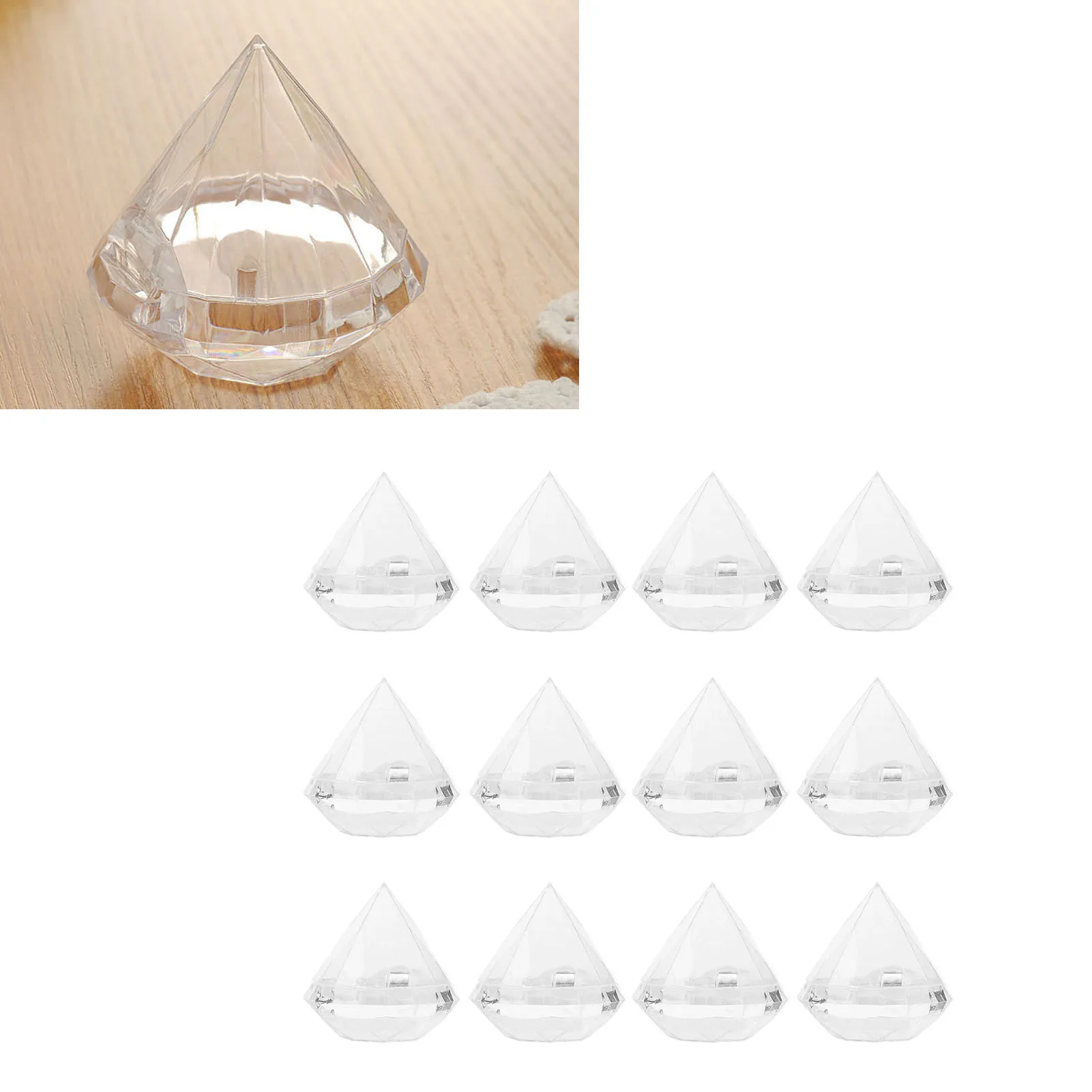 

12Pcs Diamond Shaped Wedding Candies Box Transparent Plastic Candy Storage Box Jar For Wedding Party Home Decoration