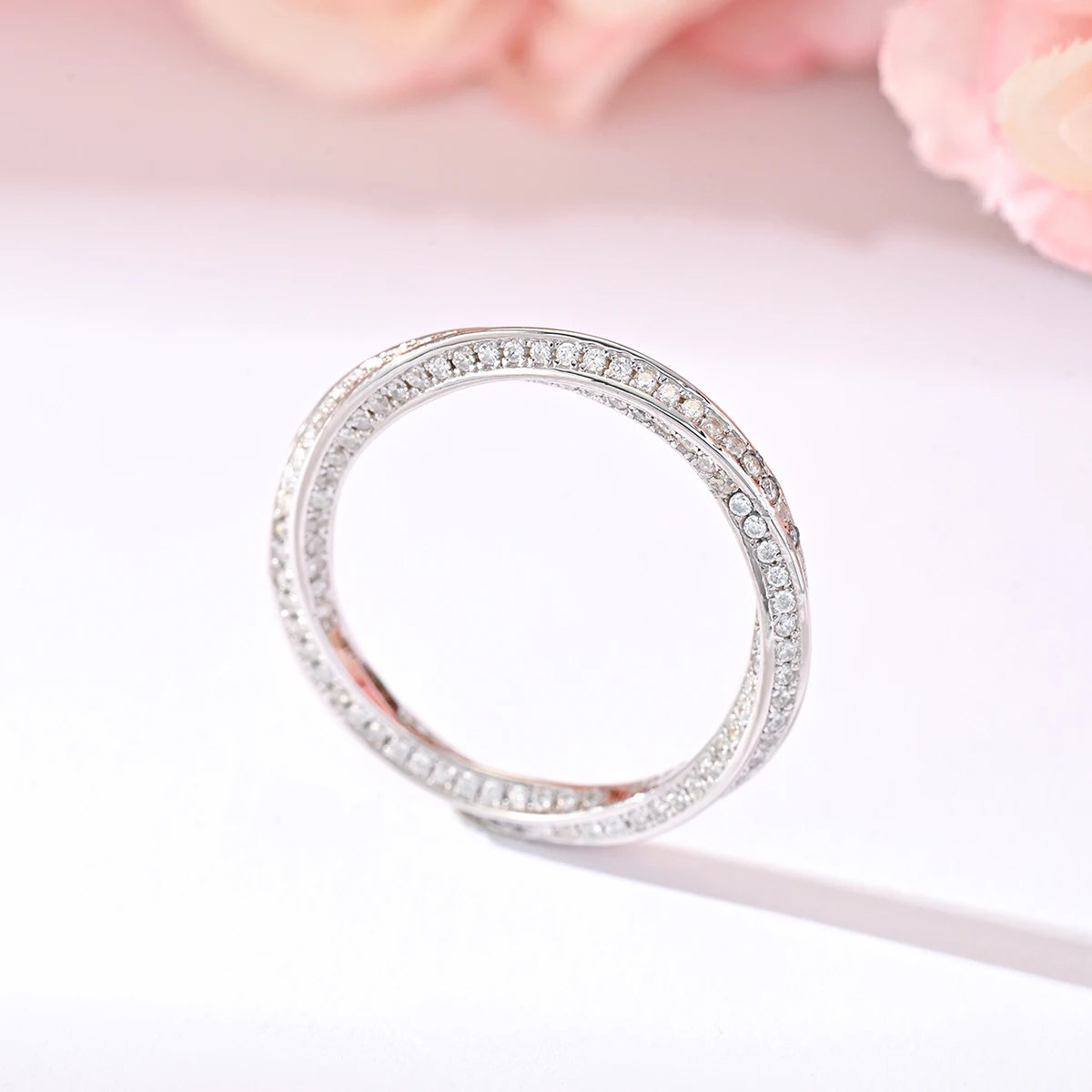 S925 Silver Plated With 18K White Gold Moissanite Möbius Strip Endless Love Ring 0.87ct For Women Wedding Gift Jewelry