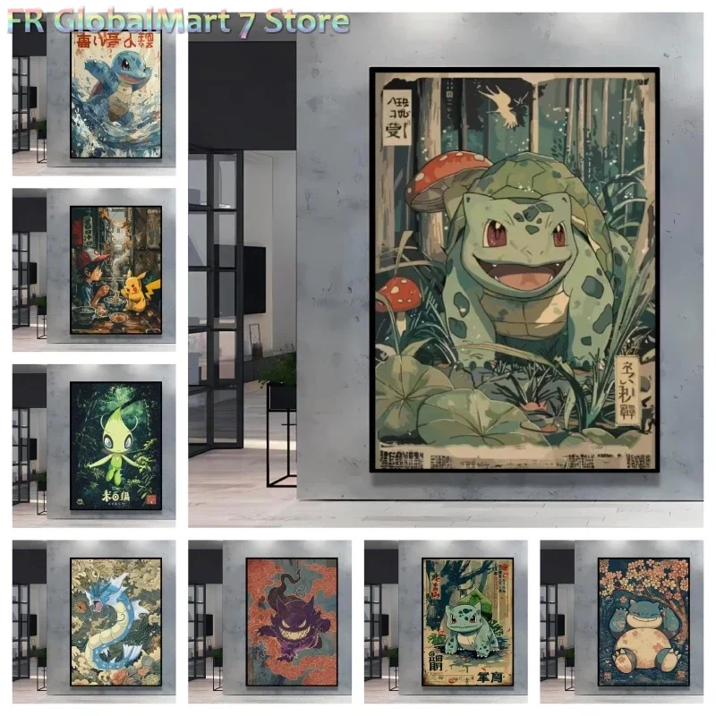Japanese Anime Pokemon Bulbasaur Squirtle Poster Wall Art Picture Painting Modern Room Decorate Picture Classic Kids Gifts