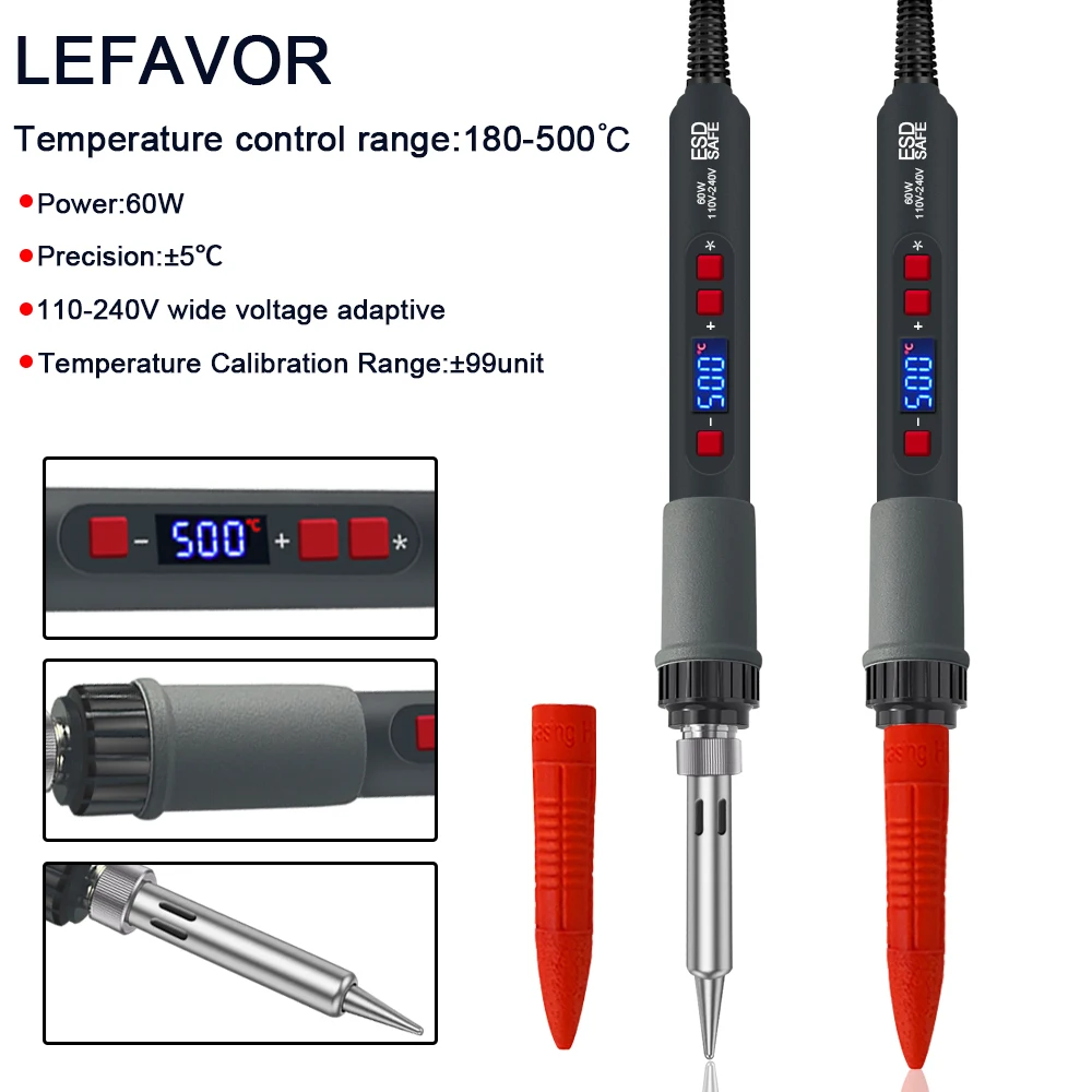 60W Digital Display Soldering Iron Soldering Tool C/F Switching Adjust Temperature Accessories Available Home Repair 180-500C