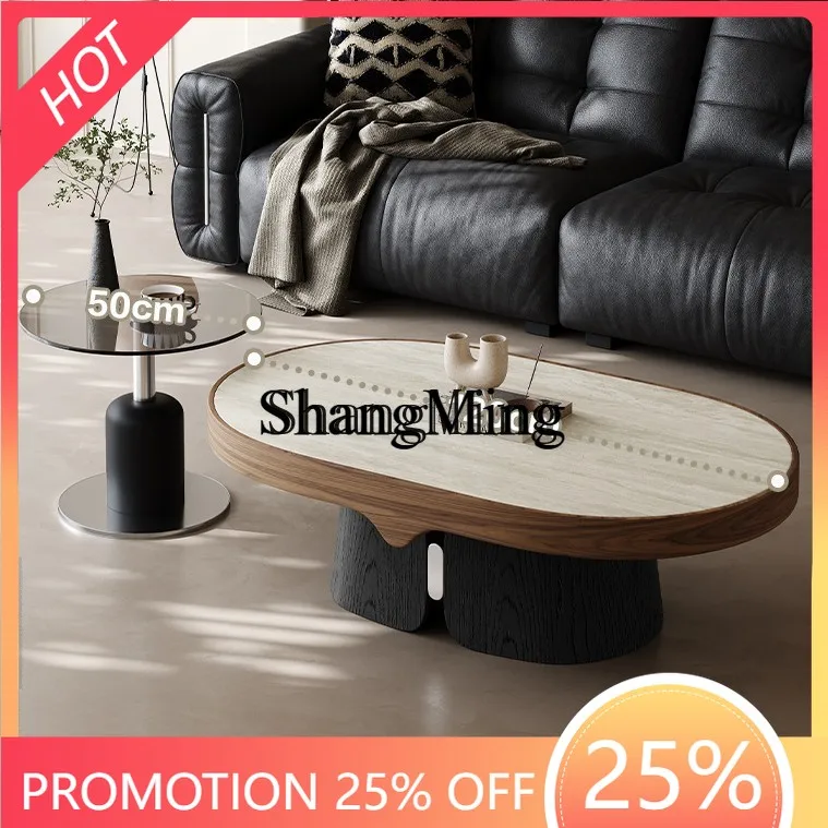 

FG style coffee table combination oval travertine living room household small apartment coffee table high sense