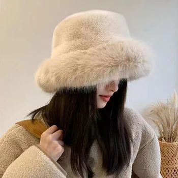Women's Fashion Fur Cap Fur Hat Autumn And Winter Fur Hats Mongolian Hat New Brimless Plush Fluffy Skiing Riding Warm Caps