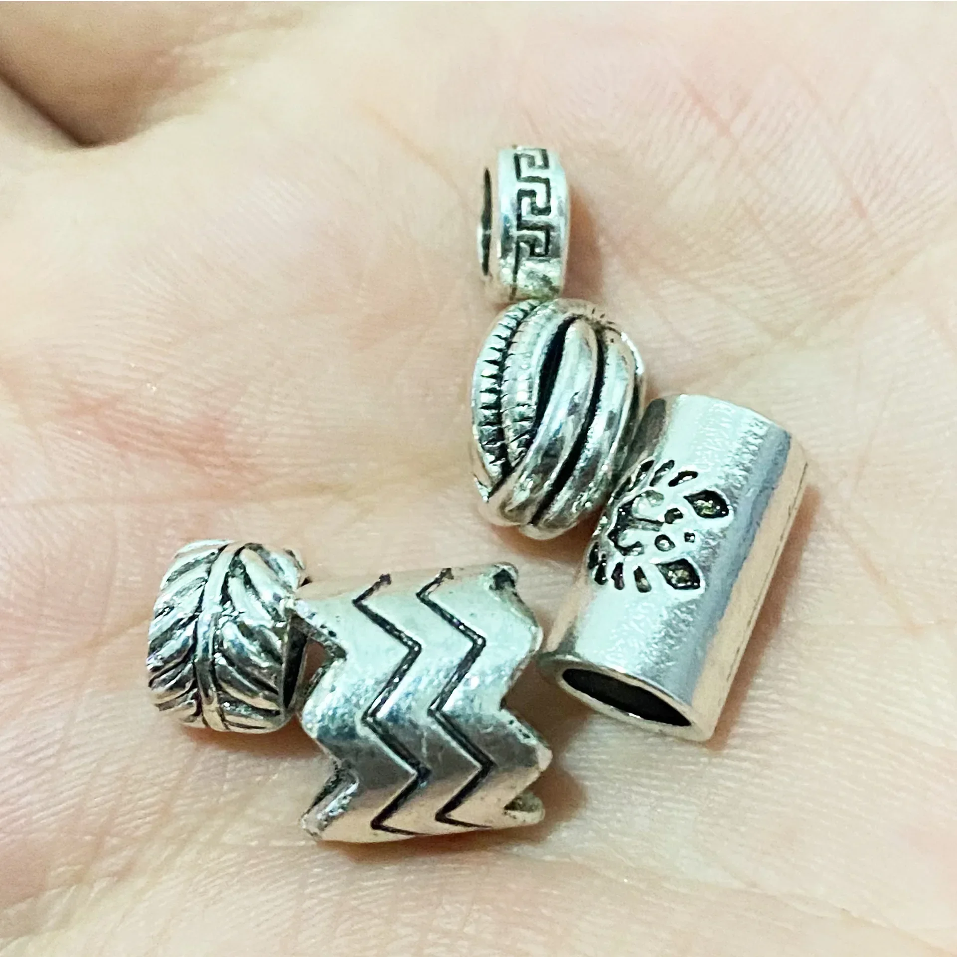 10/50 Pcs/Pack Silver Viking Rune Hair Braid Big Hole Rune Metal Dreadlock Beard Beads Rings Tube for Women Men Hair Accessories