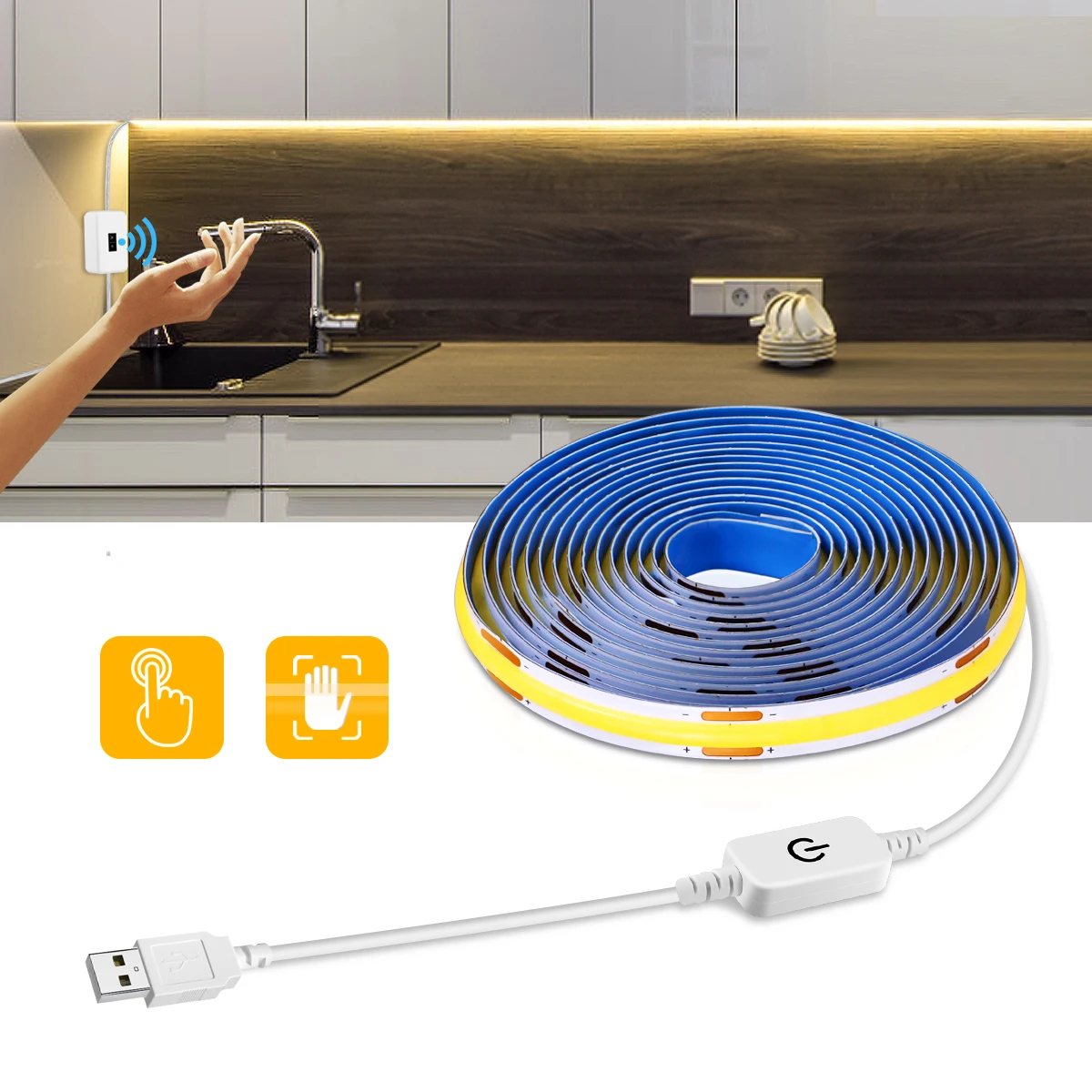 Czujnik dotykowy Możliwość przyciemniania COB LED Strip Light 5V USB Led Ribbon Tape 320LEDs/M TV/Mirror/Screen/Cabinet Backlight Kitchen Light