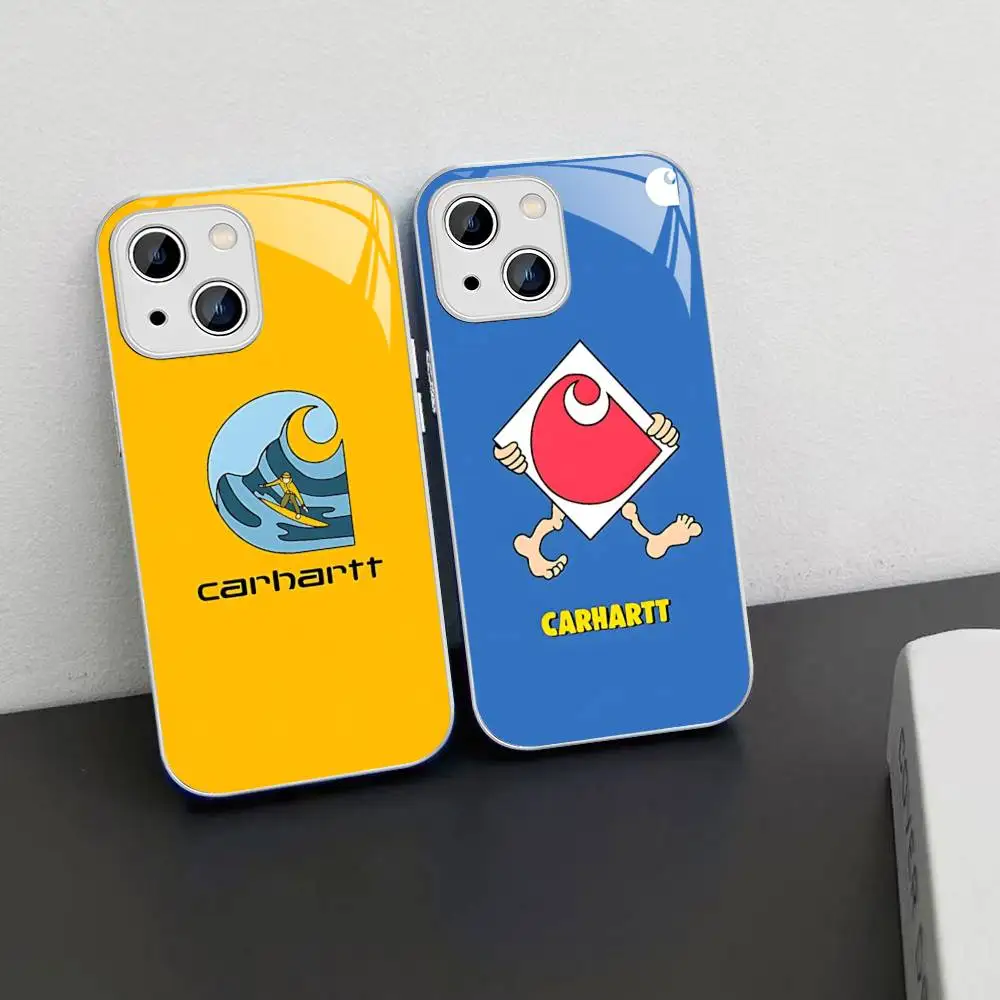 Clothing Brand C-Carharttes LOGO Tempered Glass For Iphone 14 13 12 11 Pro Mini XS MAX 14Plus X XS XR Fundas