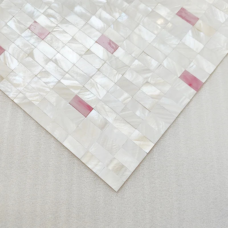 

30x30cm Straight White Light Pink Rectangular Shell Mosaic Wall Sticker 0.2cm Entrance Bathroom Balcony Kitchen Background
