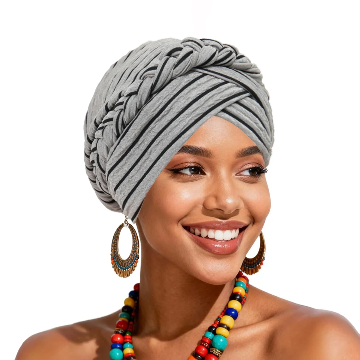 2026 New Stripes Women Braid Muslim Hijab Caps Wrap Head Indian Turban Bonnet Fashion Headdress Islamic Clothing Accessories