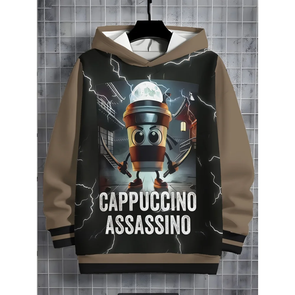 الأولاد الإيطالية Brainrot الانصهار مقنعين البلوز قمم مضحك المقهى الإيطالي الرسم طويلة الأكمام البلوز ملابس الأطفال #5