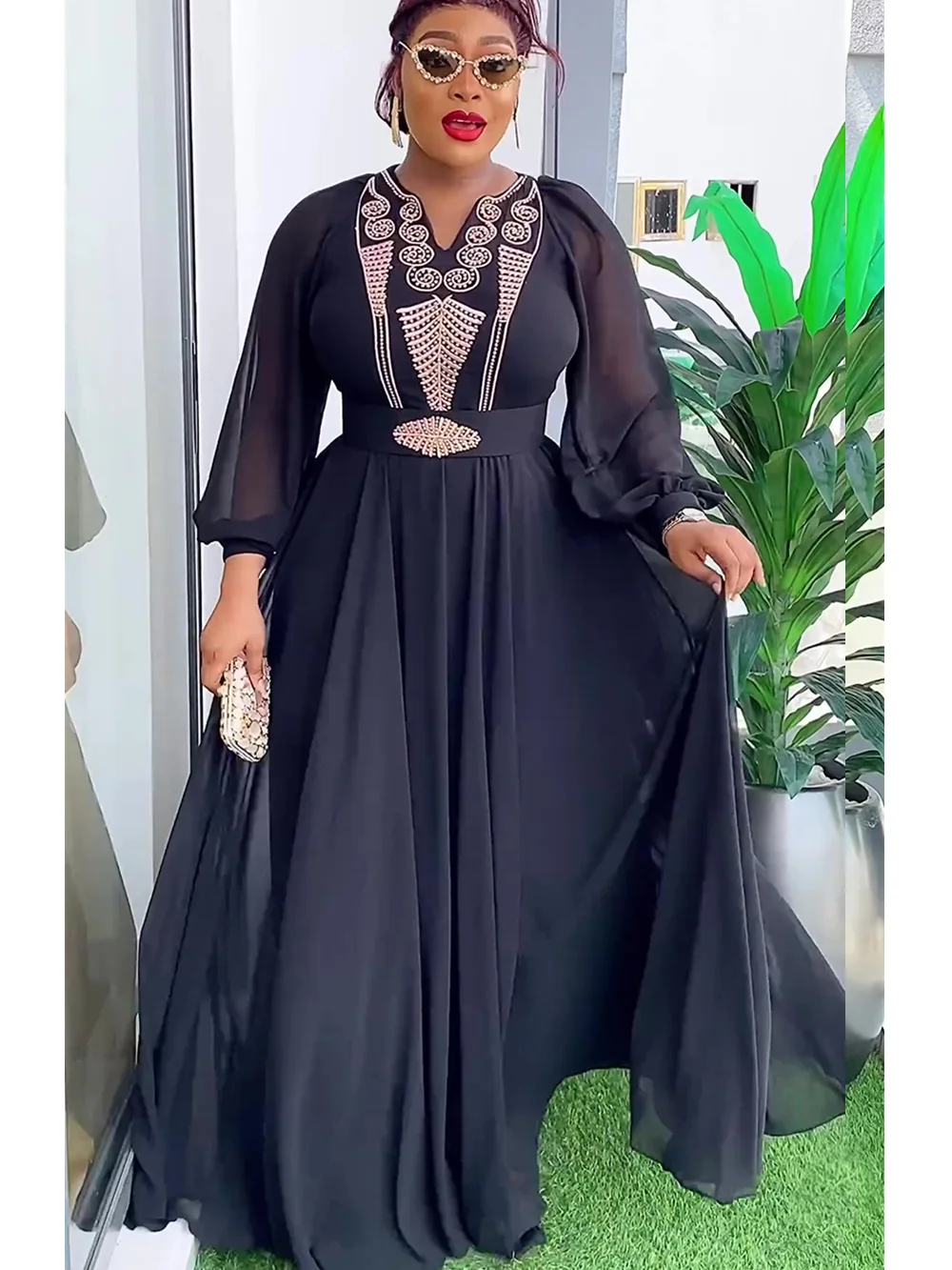 African Maxi Dresses For Women 2024 Plus Size Evening Party Long Dress Africa Clothing Elegant Kaftan Muslim Chiffon Dress