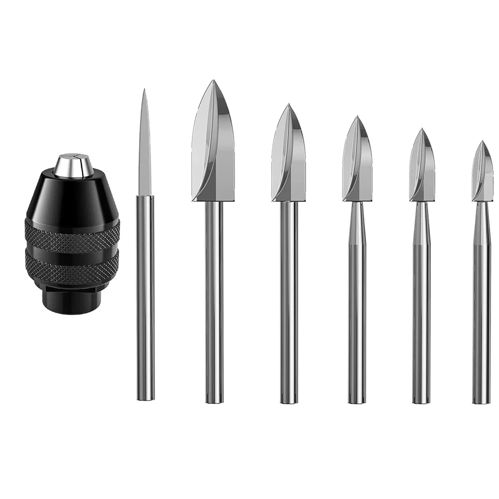 7Pc Wood Carving Tools,1/8Inch Shank HSS Engraving Drill Tool Wood Crafts Accessories with 4486 Chuck for Dremel Tool Vogue