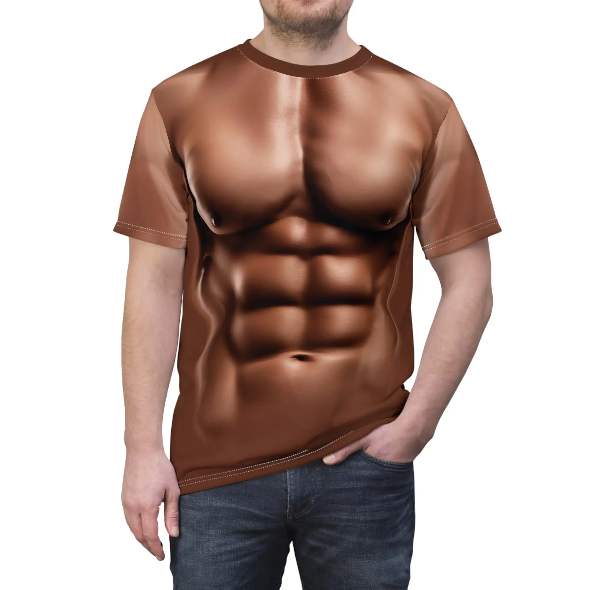 Summer Fashion Hip Hop 3D Strong Muscle Man Costume T-Shirt Funny Novelty Short Sleeve Gift Tee Street Clothing