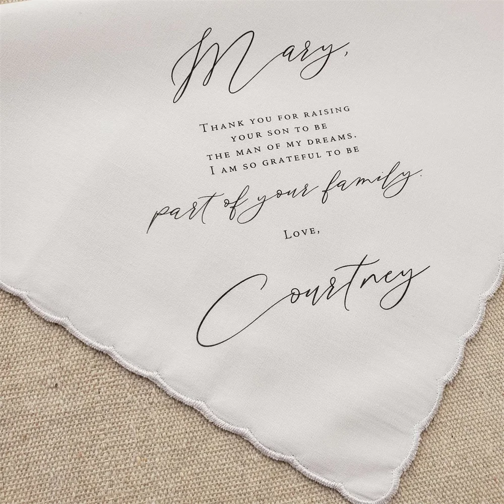 Mother In Law Wedding Gift, Personalized Handkerchief Gift from Bride, Classic Style