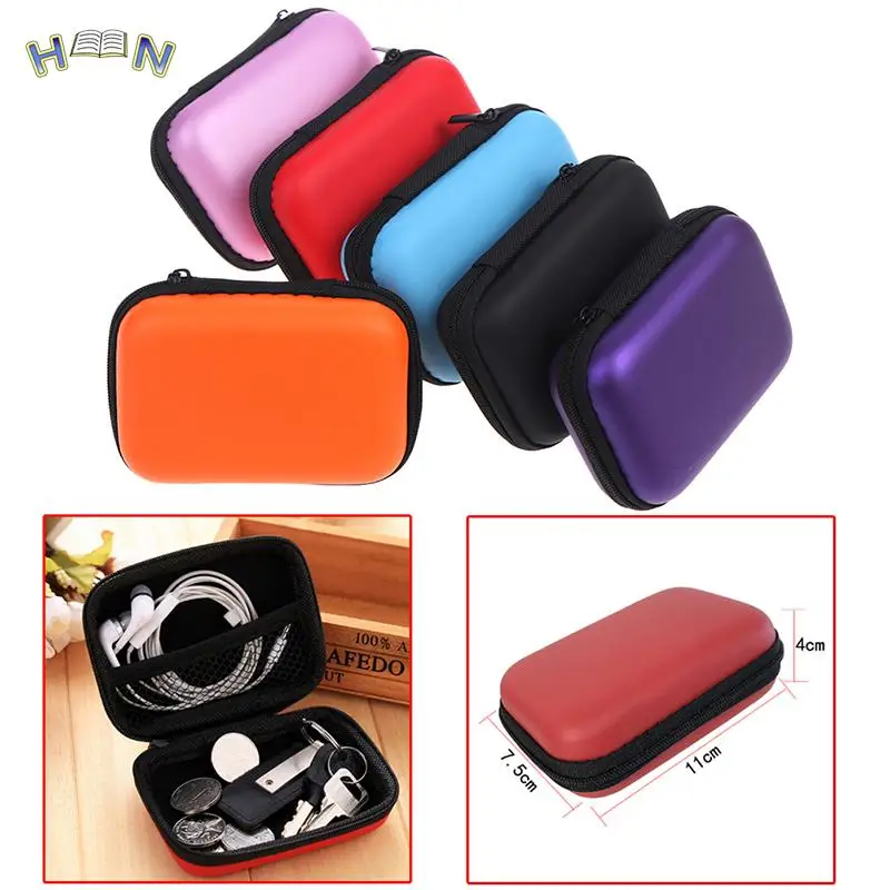 Mini Zipper Hard Headphone Case PU Leather Earphone Case Storage Bag Protective USB Cable Organizer Portable Colorful Earbud Box