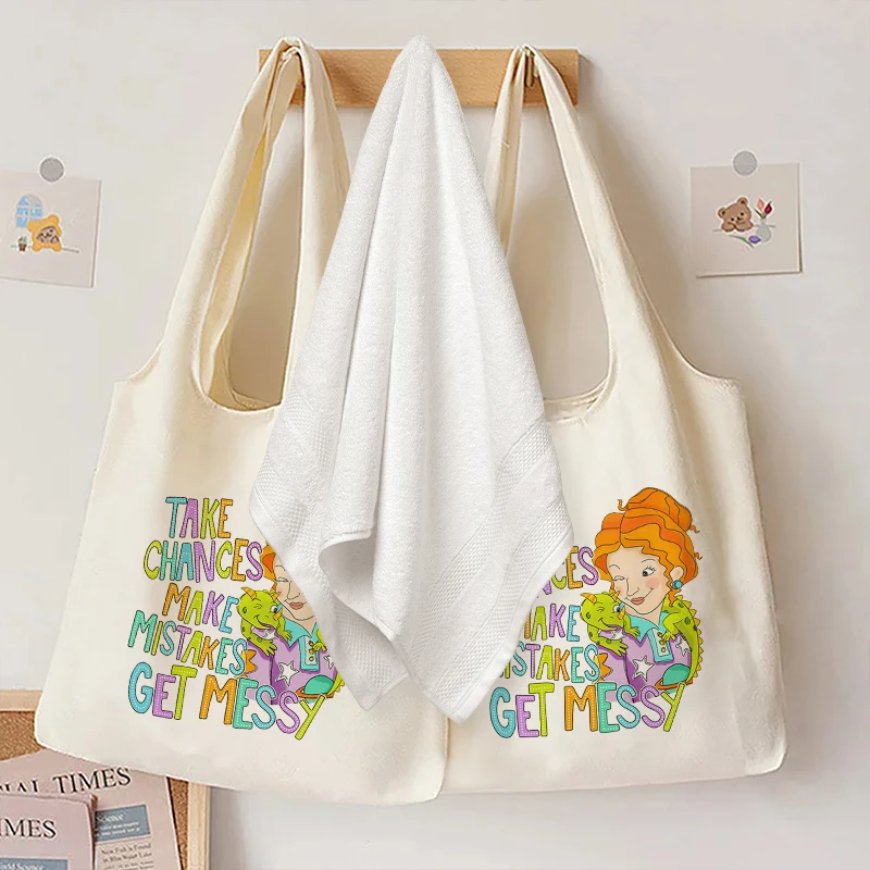 Take Chances Make Mistakes Get Messy Shoulder Bag Large Capacity Canvas Tote Travel Storage Handbag Miss Frizzle Teacher Gifts