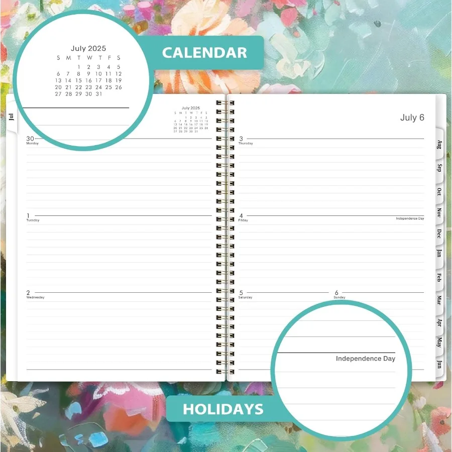 20252026 مخطط أكاديمي 8.5 بوصة × 11 بوصة يوليو 2025 يونيو 2026 غلاف ورقي سميك أسبوعي وشهري 12 علامة تبويب شهرية TwinWire Bind #4