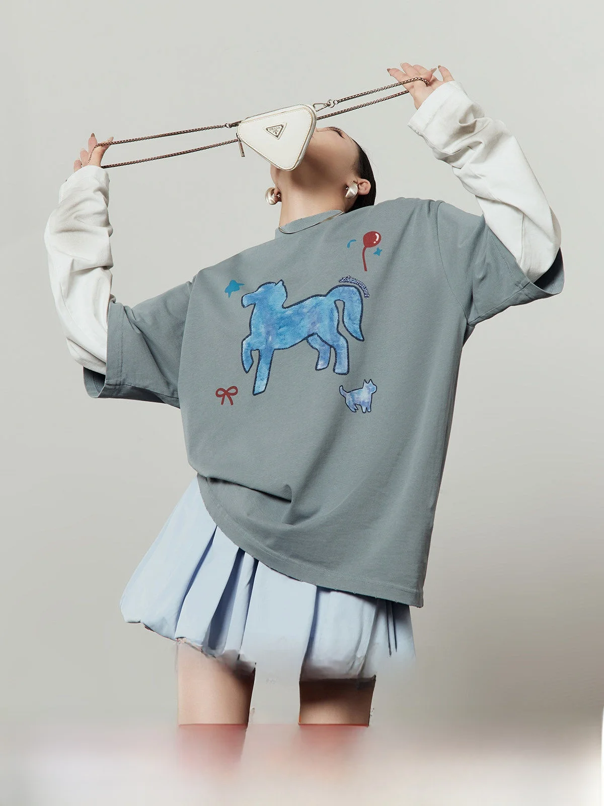 

Loose Casual Watercolor Ash T-Shirt Women's New 2026 Spring Long Sleeve round Neck Top by Zhou Li Wu