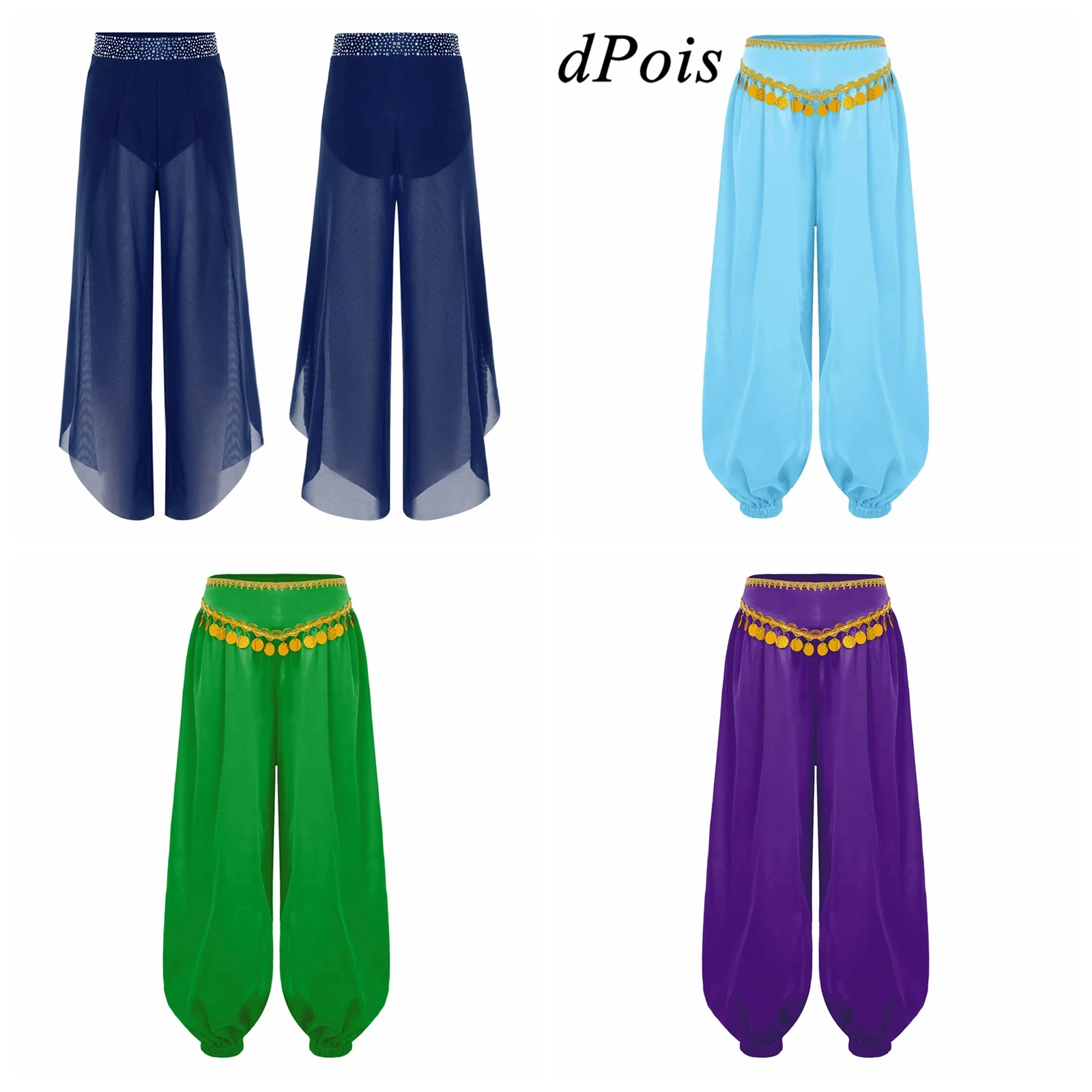 

Kids Girls Side Split Mesh Trousers Lyrical Dancewear Children's Stage Performance Clothes Modern Dance Pants Dancewear Costume