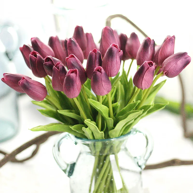 1PC PU Tulip Artificial Flower Real Touch Mini Tulip Home Wedding Decoration Flower