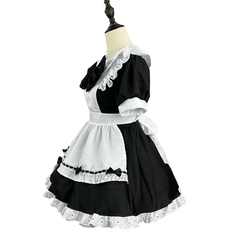 Vestido de sirvienta Lolita negro, disfraz de Cosplay de gato, traje de mucama para niña, nuevo