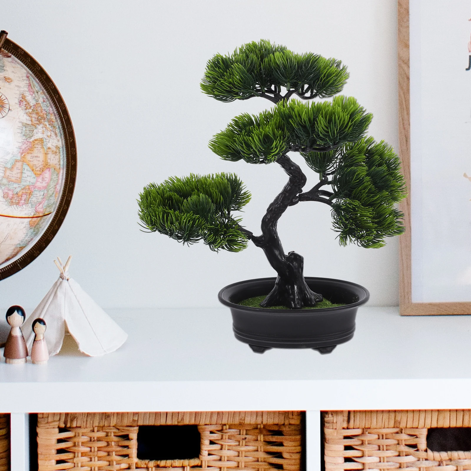 

Artificial Pine Bonsai Tree Plastic Potted Plant Realistic Small Fake Indoor Plant for Desk Office Home Decoration