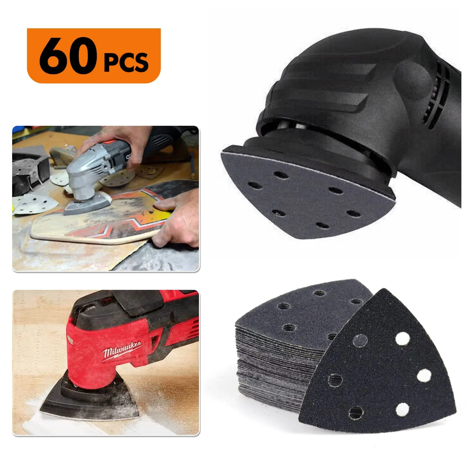60 قطعة مثلث الصنفرة 6 حفرة 3-3/4 بوصة 95x95x95 مللي متر الرطب/الجاف هوك و حلقة أقراص تشكيلة الثلاثي الرملي ورقة