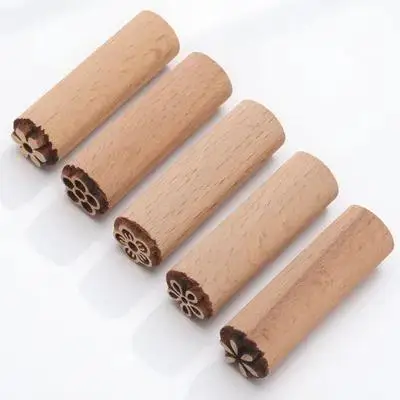 

Wooden Stamps 5Pcs Floral Column Stamp Natural Wood Craft Tool for Clay Scrapbook Diy Journaling Wear-resistant Household Decor