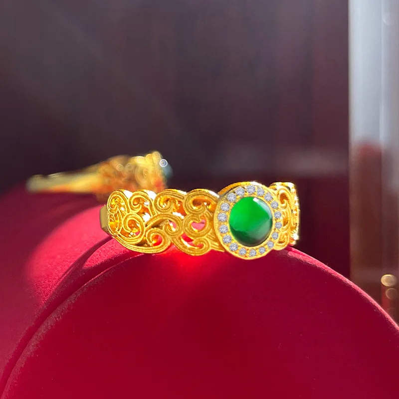 

2026 New Vietnamese Sand Gold Hollow Ring Gold Plated Ancient Court Style Imitation Gold Ring Mini Luxury Jewelry For Women Gift