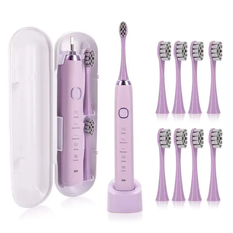 

Cross-Border Wholesale 5-Speed Sonic Electric Toothbrush for Adults 8 Soft Heads Portable Box Induction Charging English Hotels