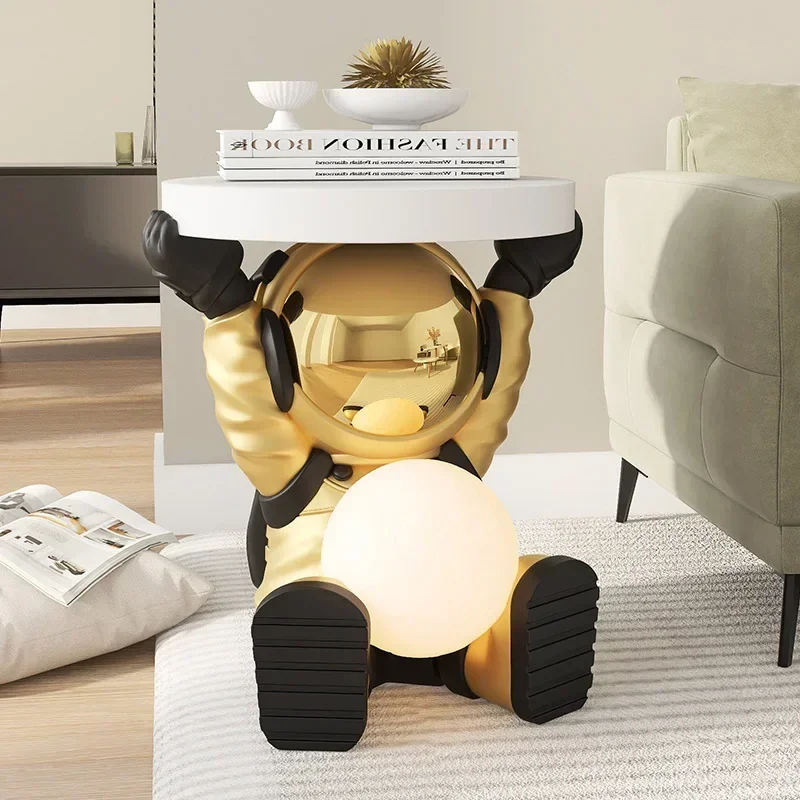 Creative Astronaut Figurine Coffee Tables Living Room Furniture Sofa Side Table Nightlight Bedside Table Resin Modern Room Decor