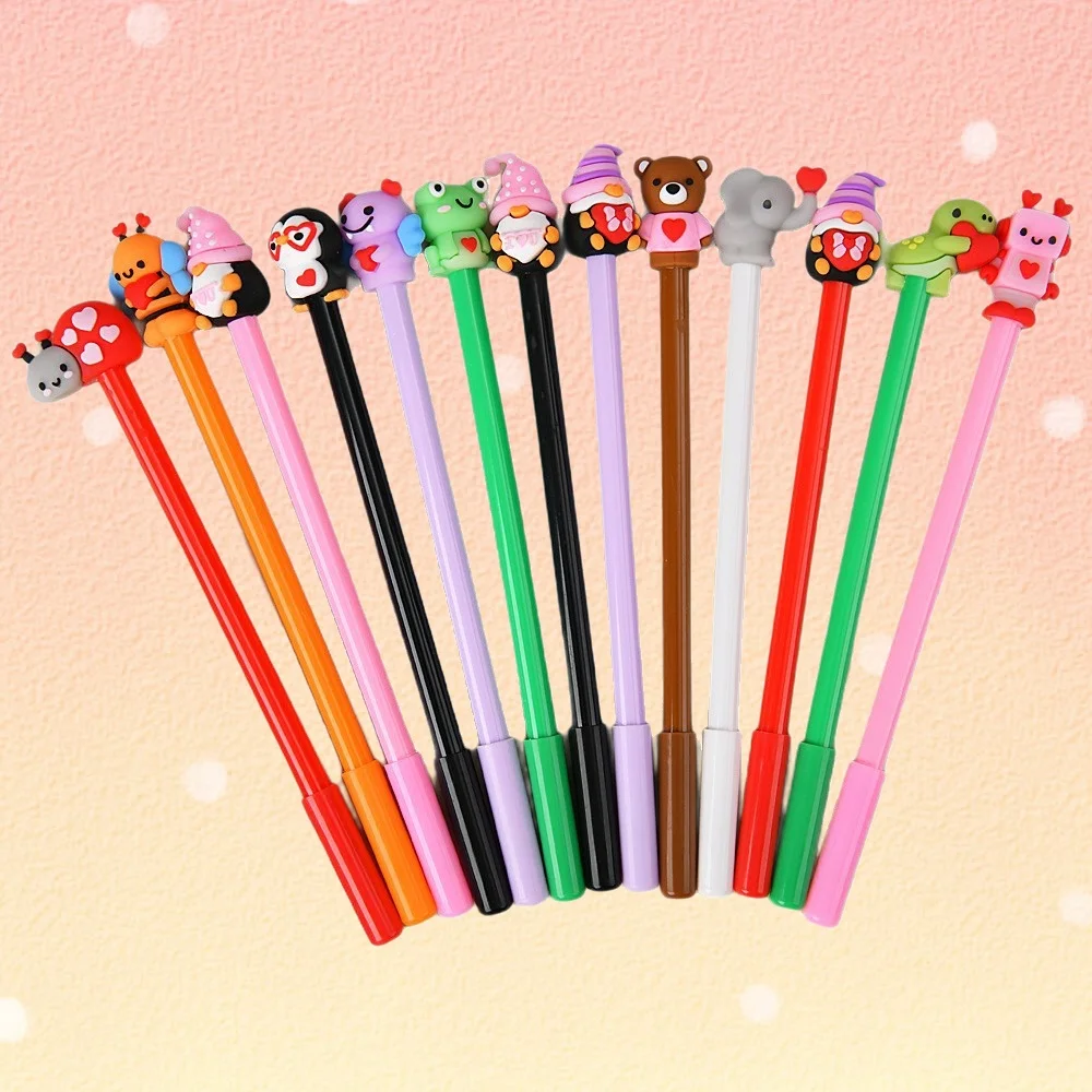 6-35 stylos gel avec embouts en silicone en forme d'animaux de dessin animé, encre noire 0,5 mm, pour étudiants, usage quotidien, Saint-Valentin, bureau, papeterie d'écriture