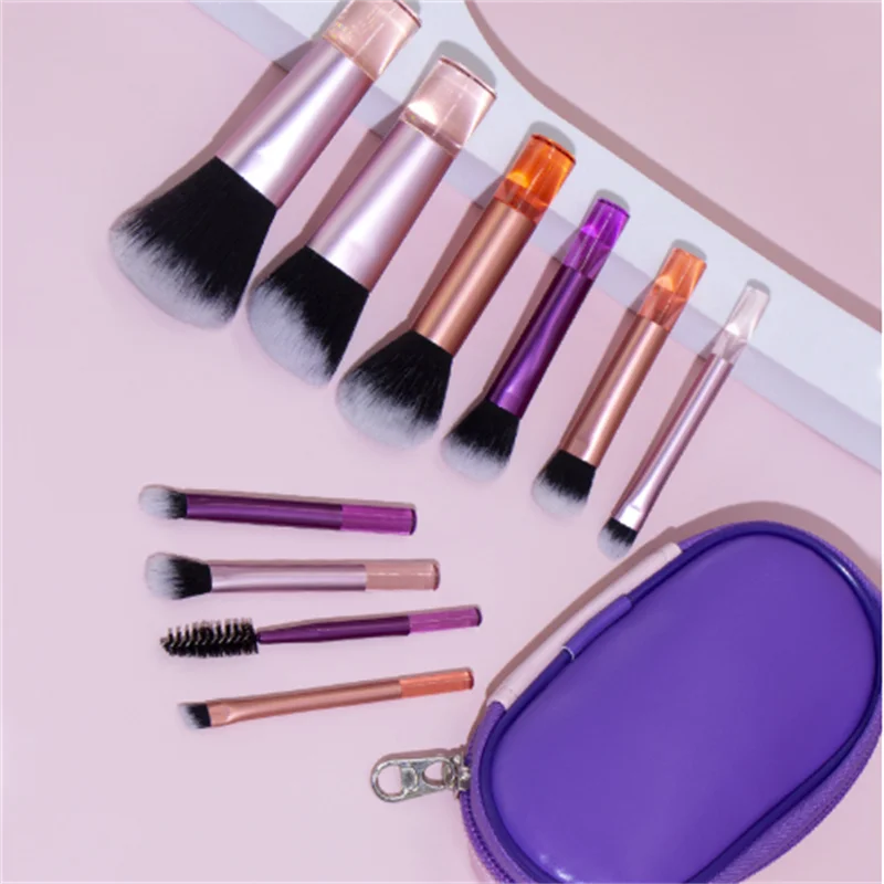 10-piece mini makeup brush set short pole transparent handle portable loose powder contouring blush eyeshadow makeup brush set