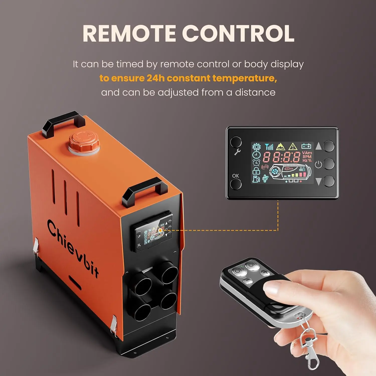 سخان هواء تيار مستمر 8 كيلو وات 12 فولت مع 4 منافذ، تسخين متعدد المناطق، جهاز تحكم عن بعد وشاشات LCD للمركبات الترفيهية والشاحنة والتخييم والقارب