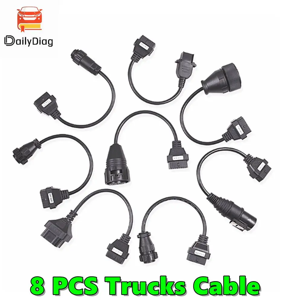 

Truck Cables Full 8pcs Set Trucks Connect Cable Connector Line OBD2 Diagnostic Tool