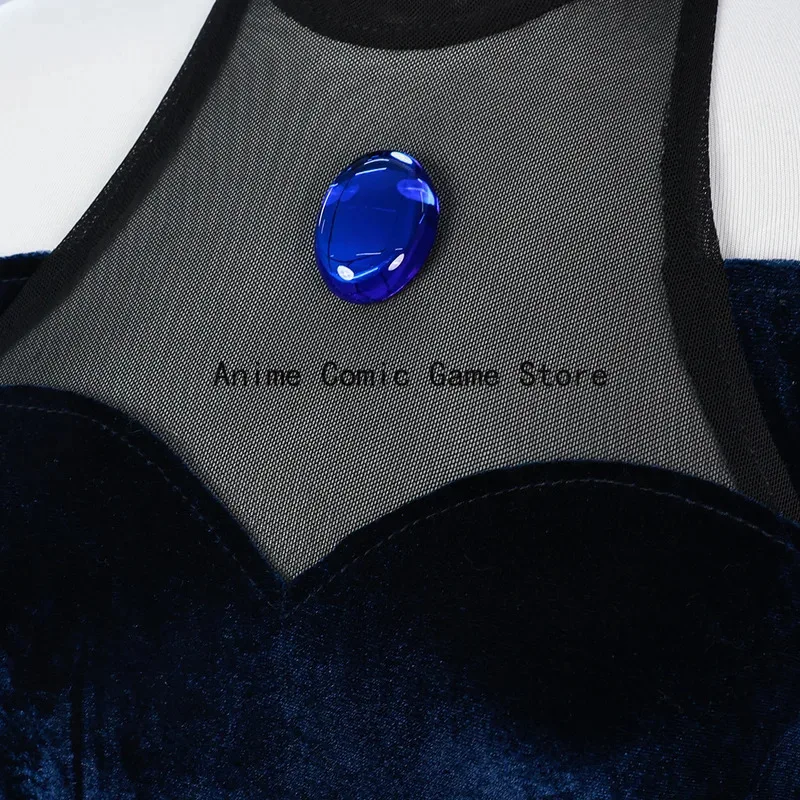 متوفر في المخزون أزياء الهالوين التأثيرية ميزي التأثيرية شعر مستعار أنيمي الأزرق المخملي فستان حفلات الهالوين للنساء