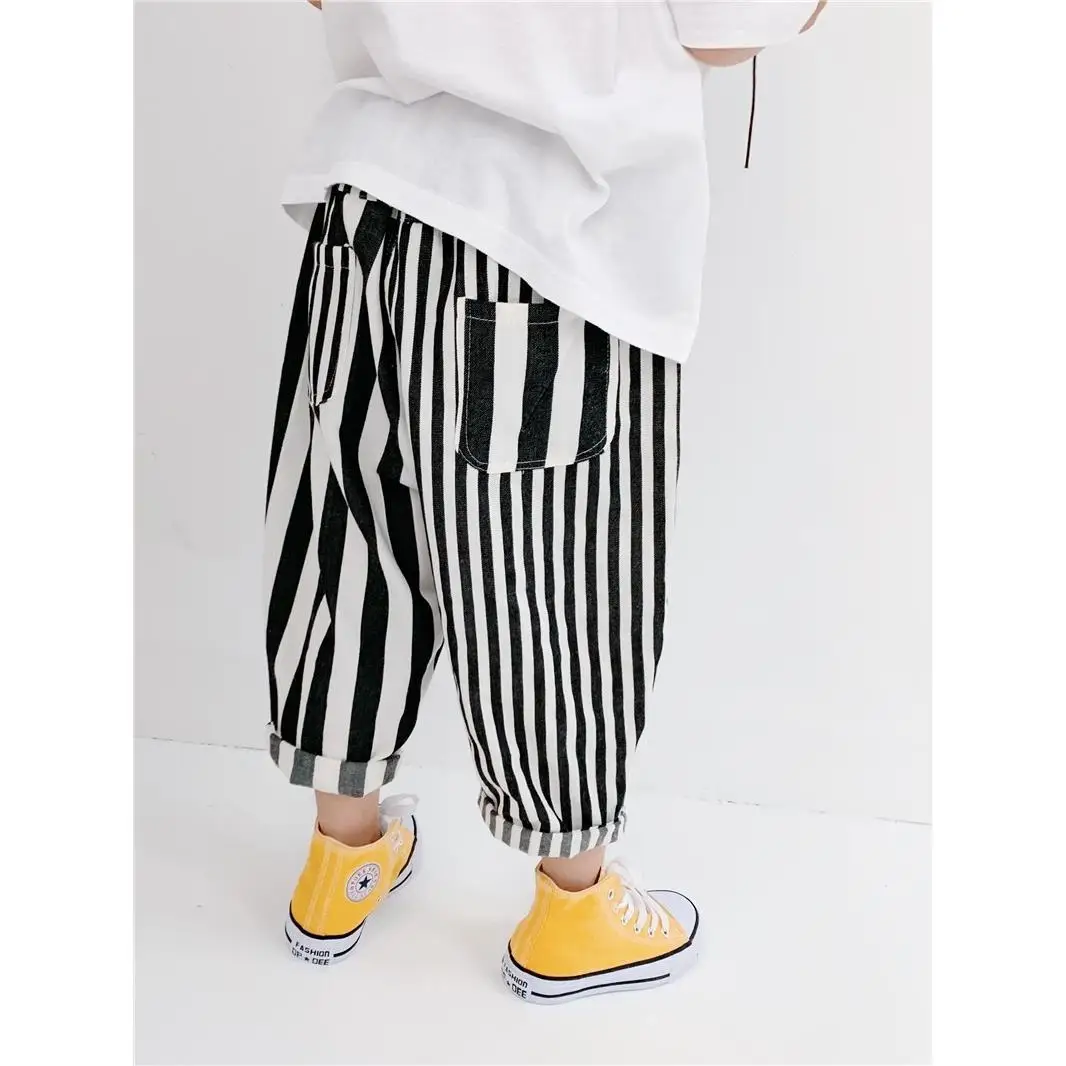 

Boys Pants 2022 New Children's Anti-mosquito Pants Men and Women Baby Vertical Striped Casual Pants Loose Trousers Tide