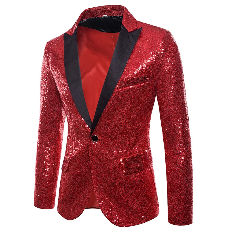 

Man Suit Coat Contrast Color Turn Down Collar Long Sleeve Men Blazer Fashion Sequin Non-ironing Stage Party Male Outerwear