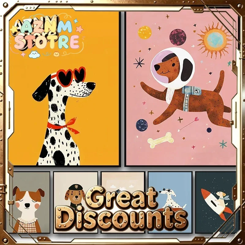 Colorful Cartoon Dog Illustrations Poster Canvas Paintings Cute Animal Nordic Wall Art Pictures Kindergarten Home Decor No Fr