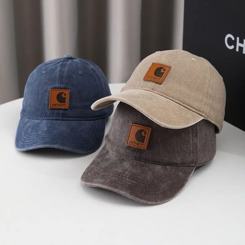 Retro baseball cap, sun hat, washed tooling, old leather label