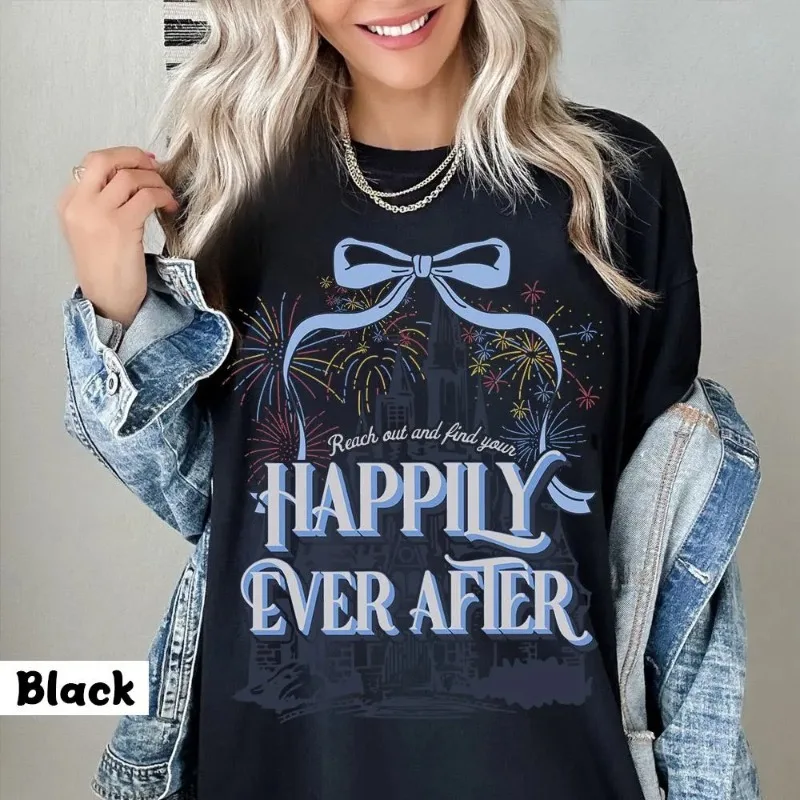 

Reach Out And Find Your Happily Ever After Shirt, Disney Theme Park Shirt, Disney Fireworks Shirt, Disney Coquette Bow Shirt