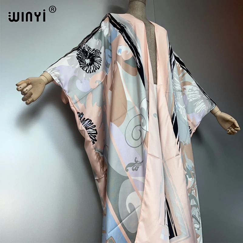 Winyi novo boêmio quimono solto cardigan roupas de praia mulher cobrir vestido de noite longo para baixo casaco maxi vestido de luxo beachwear