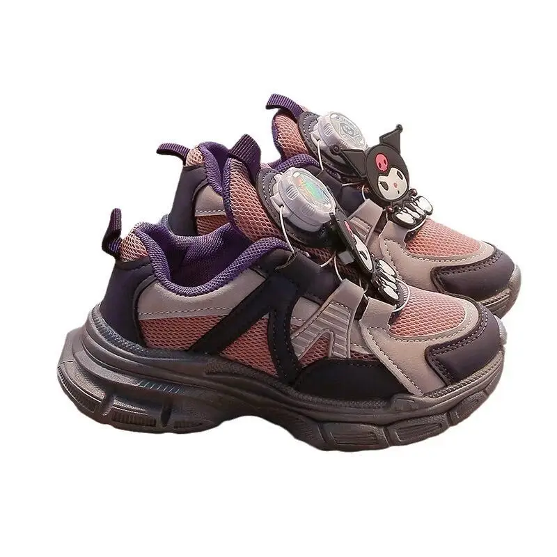 

Sanrio Kuromi Student Casual Shoes Spring Autumn Breathable Rotating Button Running Girl Kawaii Anime Cartoon Fashion Sneakers