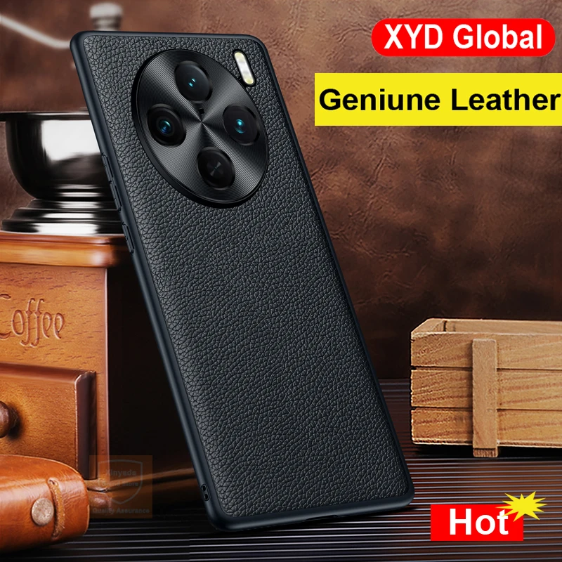 Geniune Leather Phone Case For Vivo X200 Pro Cowhide Bumper Cover For Vivo X200 Pro Case Shell Fashion Skin Metal Lens