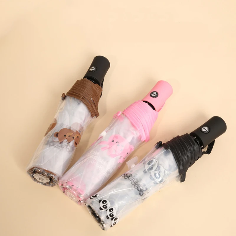 Umbrella Cute Panda,Brown Bear,Pink Rabbit Transparent Automatic Umbrella Lightweight folding umbrella Travel photo umbrella