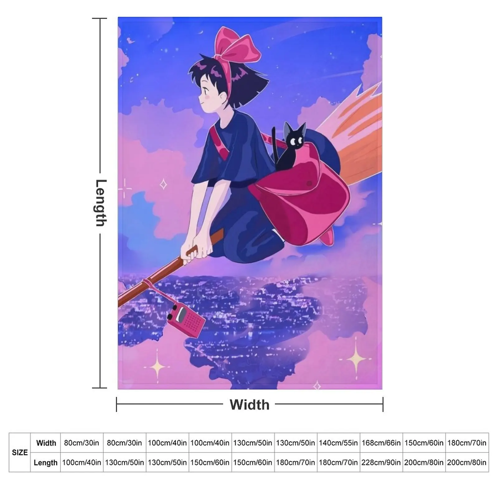 nights Cute kawaii art girl kiki's go -%[ghiblis]%- flying away anime Throw Blanket Softest For Baby Thermal Kid'S Blankets