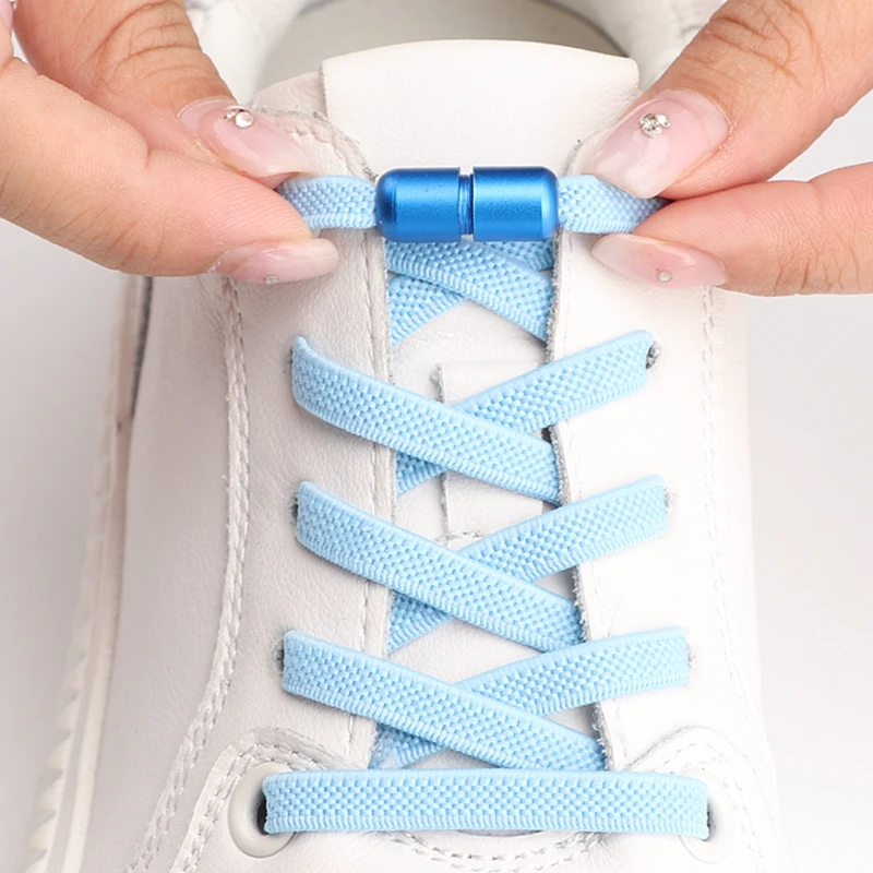 Flat Shoe Laces Without Ties Colored Matte Metal Lock Lazy Shoelaces for Men and Women Casual Shoes Elastic Shoelace 1 Pair