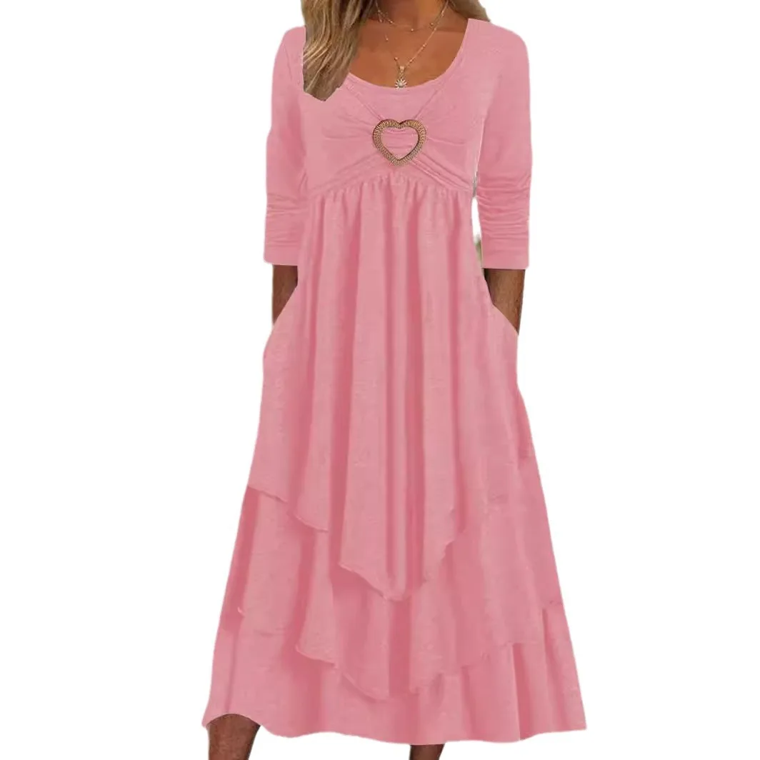 Vestido lisonjeiro casual confortável sofisticado vestido romântico babados em camadas vestido volumoso cinched assimétrico