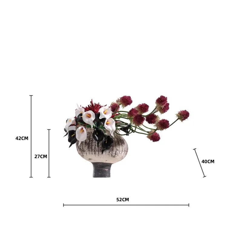 

High-end burgundy handmade floral and ceramic vase villa living room decoration Valentine's Day arrangement