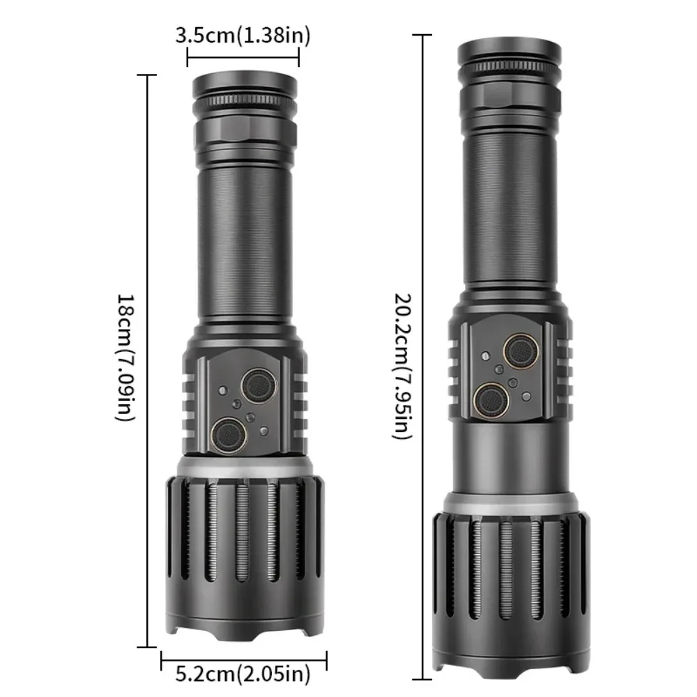 Dual Light Source LED Flashlight High Power Rechargeable Zoom Waterproof Power Display Tactical Torch Outdoor Camping Fishing