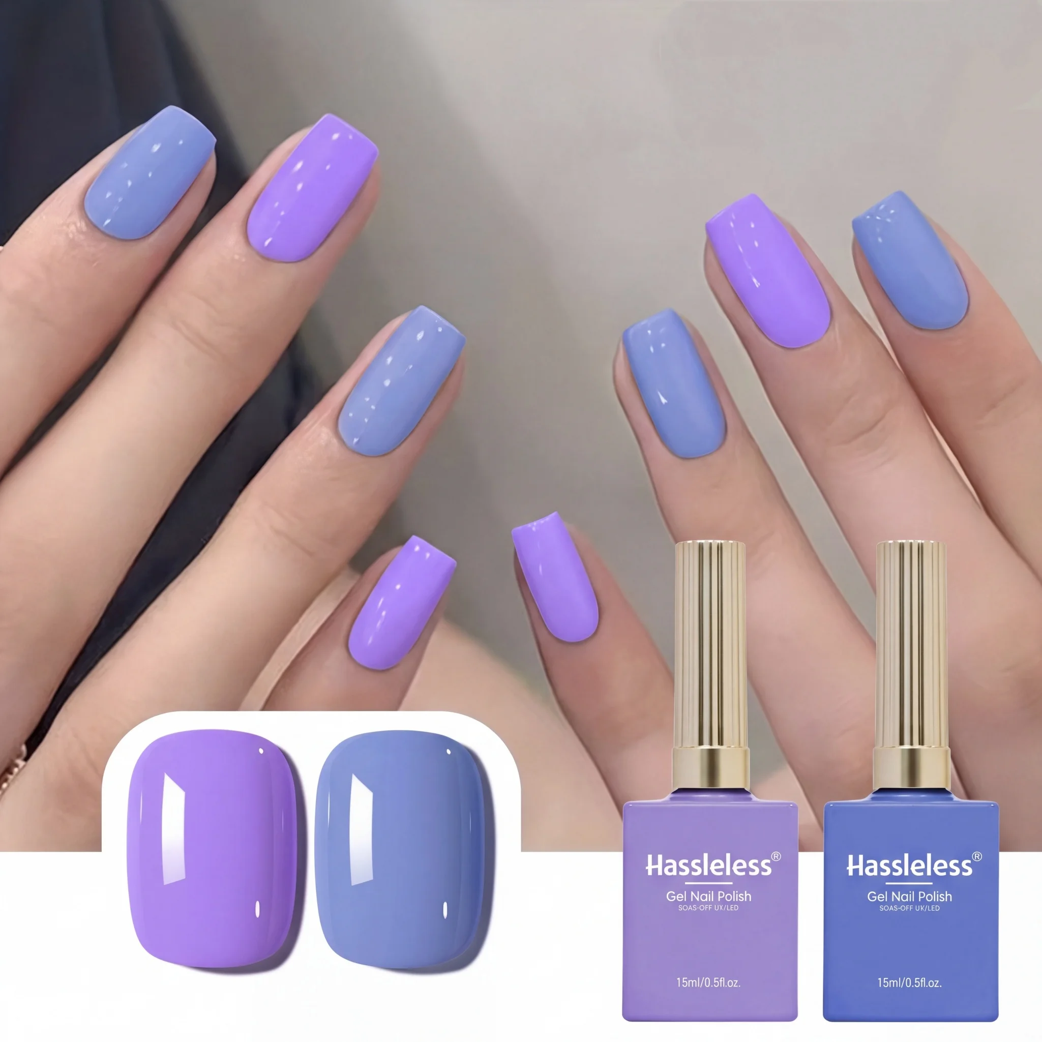 Hassleless 2Pcs Nail Polish Gel Set Creamy Light Blue Taro Purple 15ml Macaron Solid Color Uv Removable Nail Polish Gel Nail Art Gel